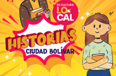 Ilustración con dos personajes y el título Historias Es Cultura Local