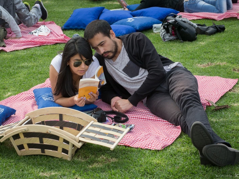 Dos personas disfrutando de la lectura al aire libre.