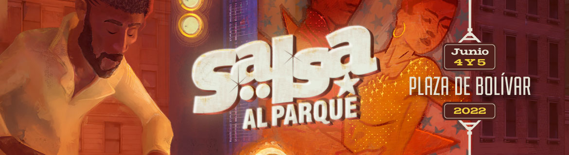 Pieza Gráfica invitando a Salsa Parque 2022 -Ilustración de músicos en ciudad