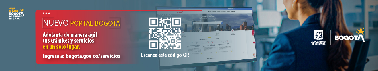 Pieza gráfica invitando a visitar el Portal de Servicios Bogotá