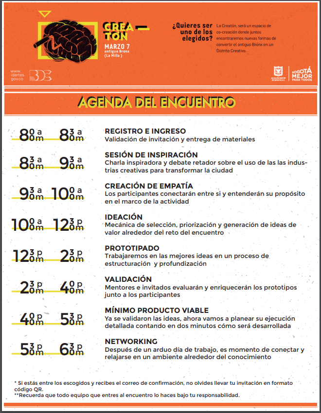 Agenda oficial de la Creatón.