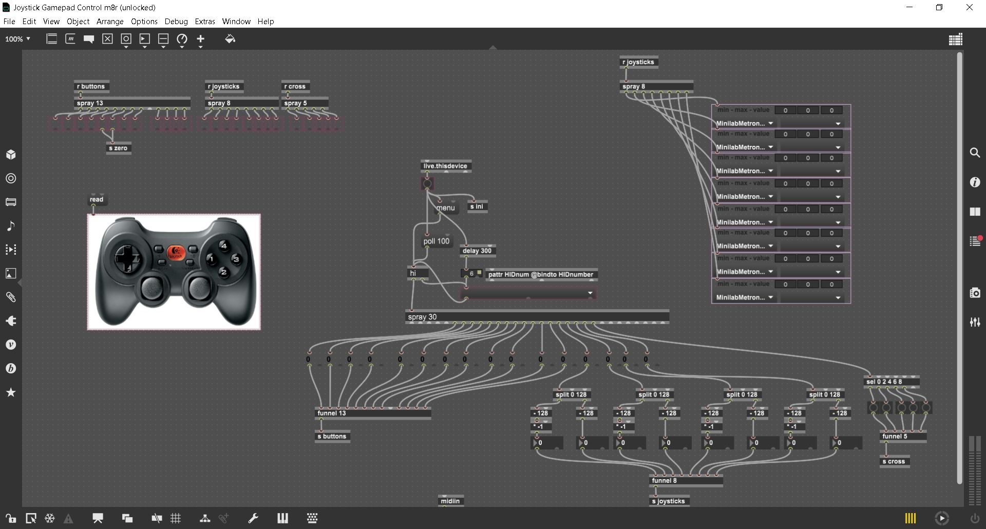 Proyecto en max-msp conectado a un Joystick