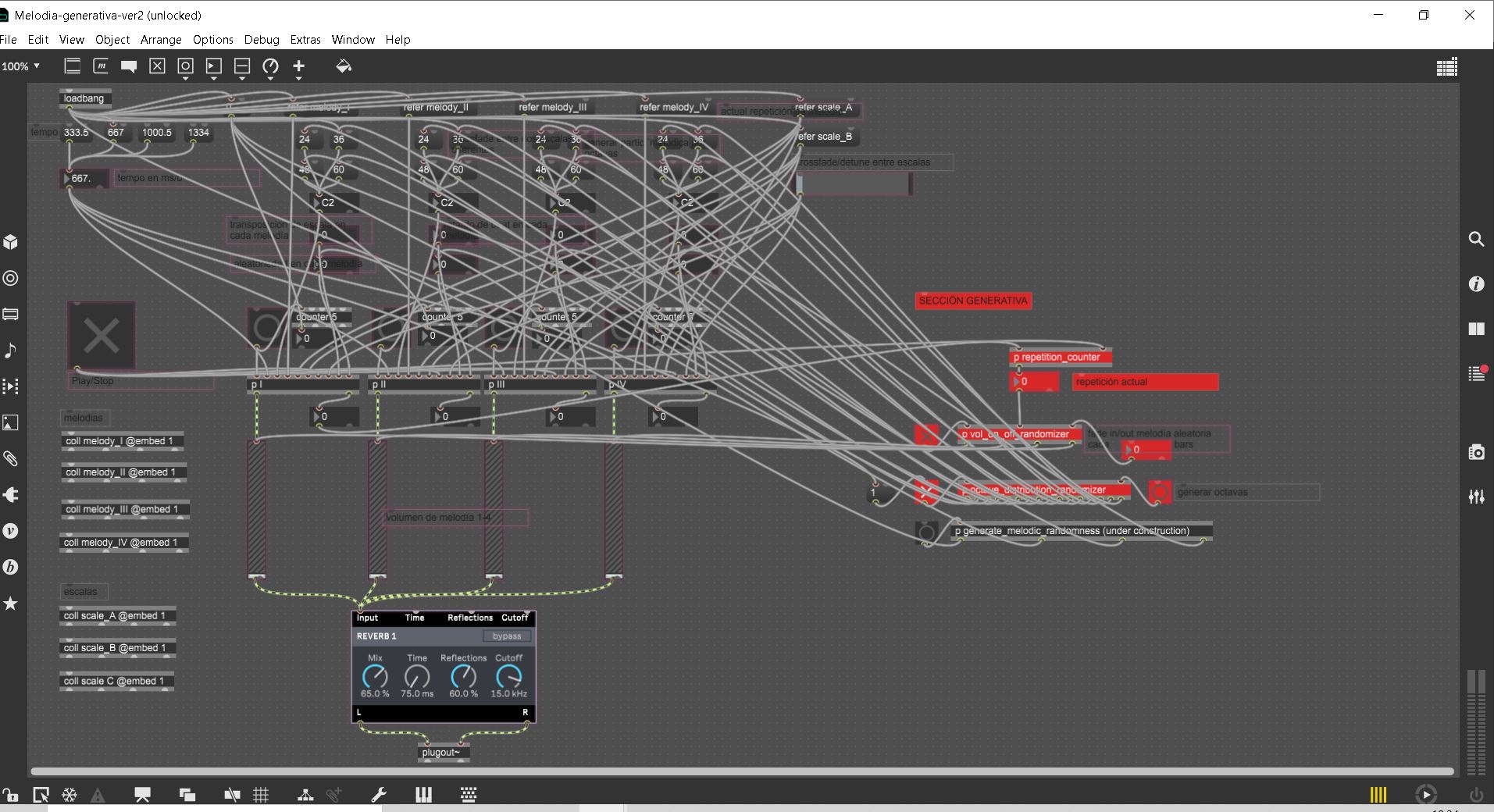 Parche melodía generativa en Max-msp