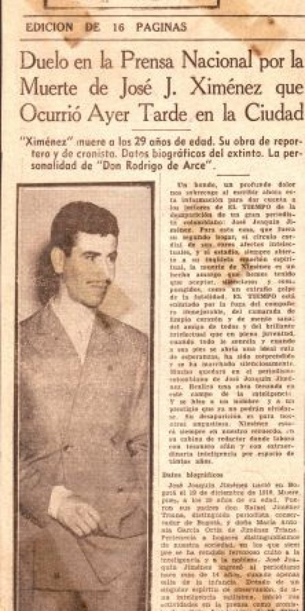 Noticia de un periódico, anunciando muerte de Ximénez