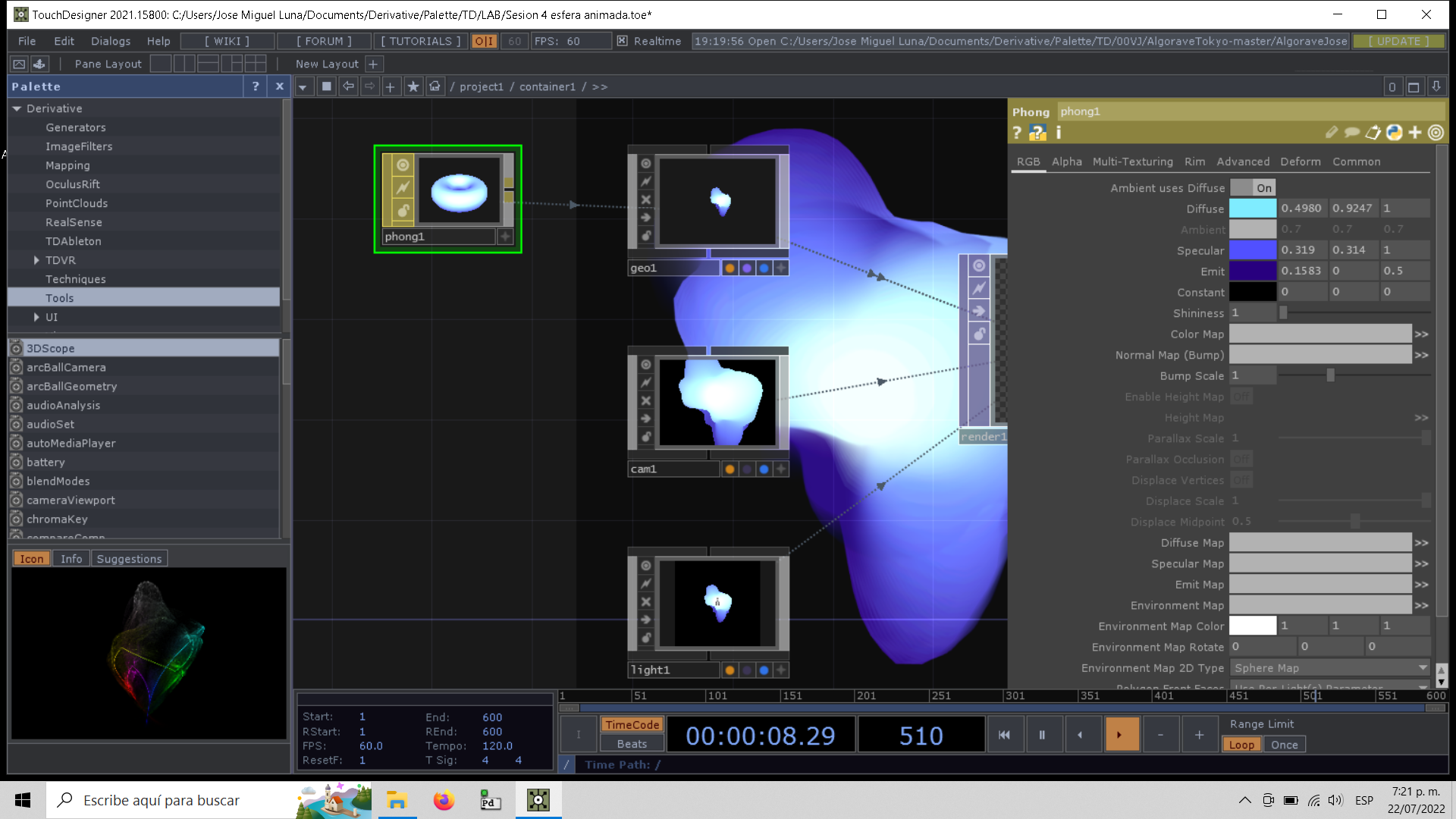 Captura de pantalla de proyecto en TouchDesigner