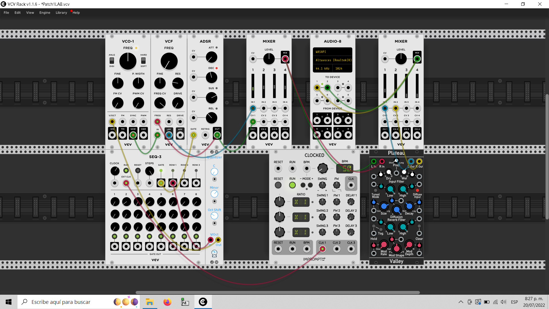 Captura de pantalla de proyecto en VCV Rack
