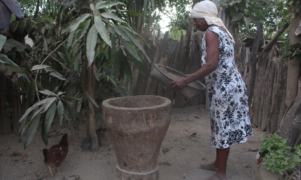 Ciudadana oriunda de San Basilio del Palenque, llevando a cabo actividades cotidianas.