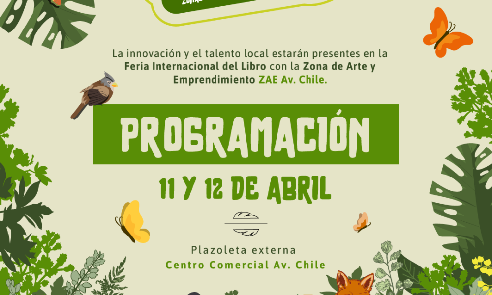 emprendedor con las ilustraciones en el stand logo zae - filbo