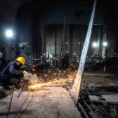 Detalle de los trabajos de restauración en el Teatro San Jorge - julio 0 2022