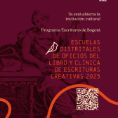 invitación Escuelas distritales de oficios del libro y clínica de escrituras creativas 2025 con QR 