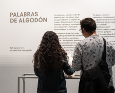 visitantes mirando el texto de mediación 