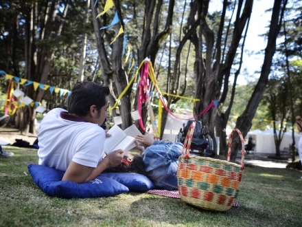 Señor en el parque leyendo un libro 