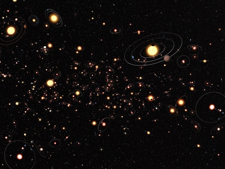 planetas y estrellas en el cielo