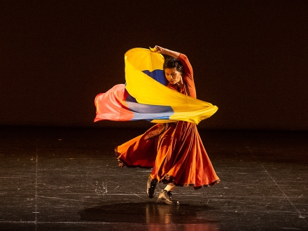 Escena de mujer con bandera