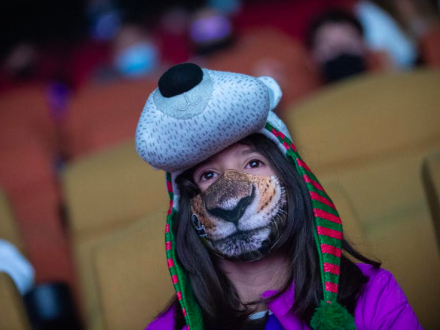 Niña usando un gorro de tigre