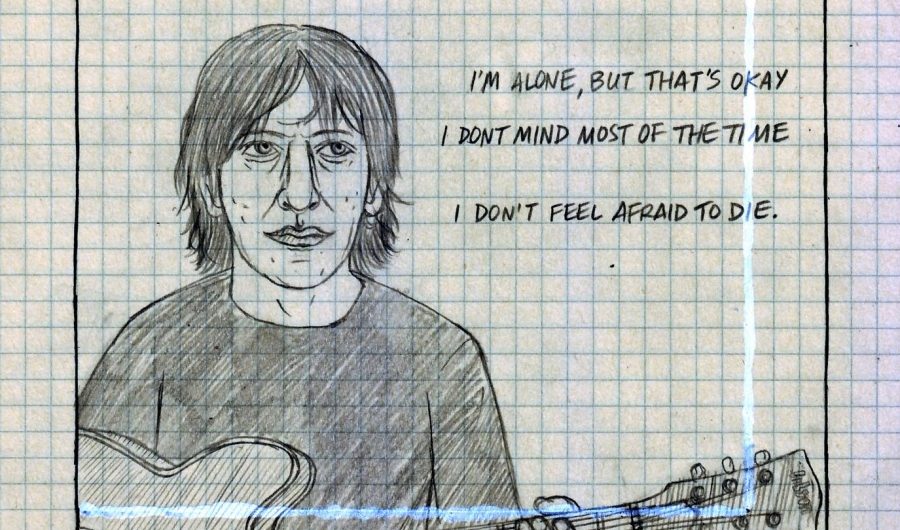 Dibujo de Jesús Cosio de hombre con guitarra sobre papel en lapiz