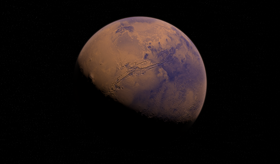 La mitad del planeta Marte en fondo negro.