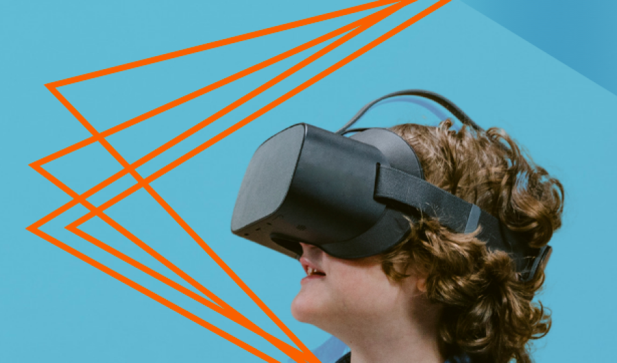 Niño con usando gafas para realidad virtual