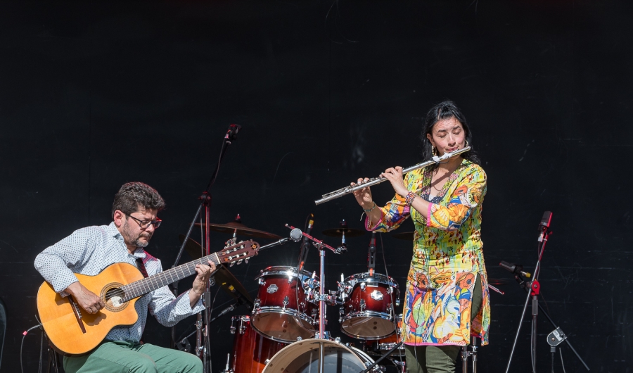 Artistas en la tarima de los escenarios móviles