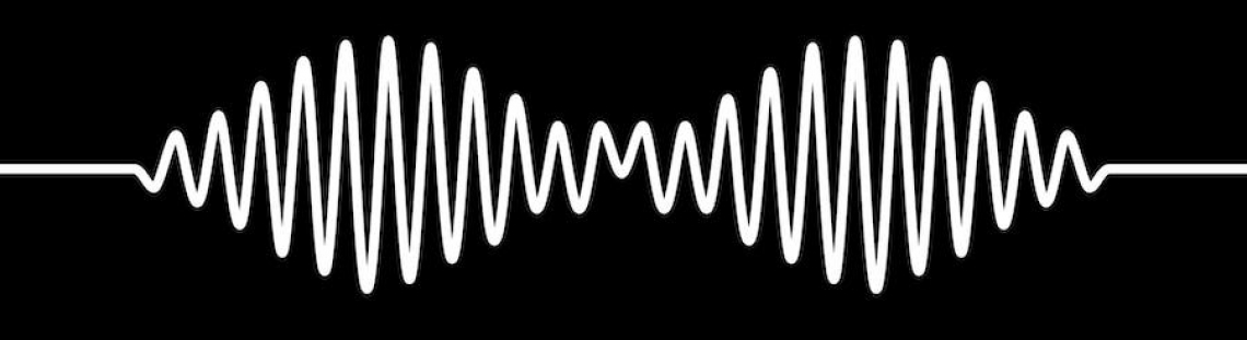 Línea blanca imitando frecuencia de radio AM en fondo negro.