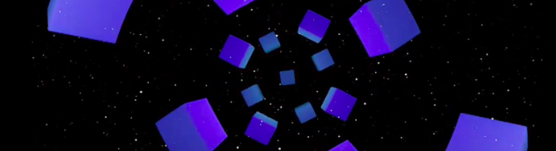 Figuras geométricas azules en fondo negro 