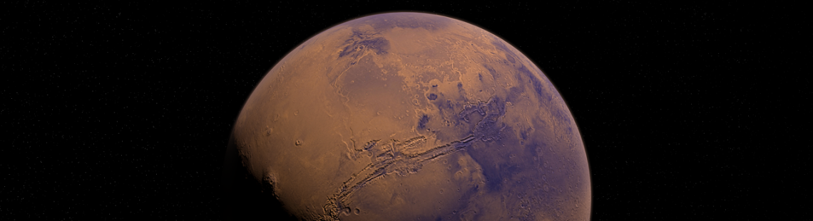 La mitad del planeta Marte en fondo negro. 