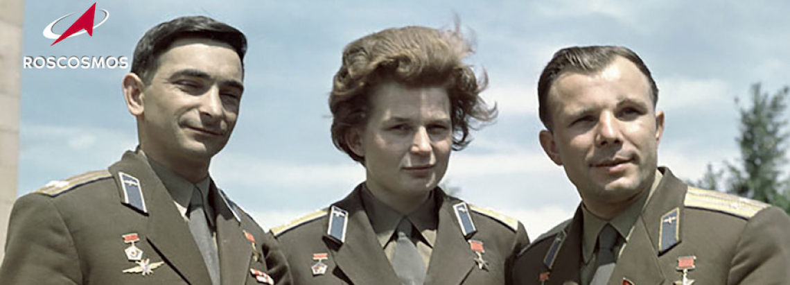 Yuri Gagarin, Valentina Tereshkova y Valeri Bykovsky - Créditos ROSCOSMOS