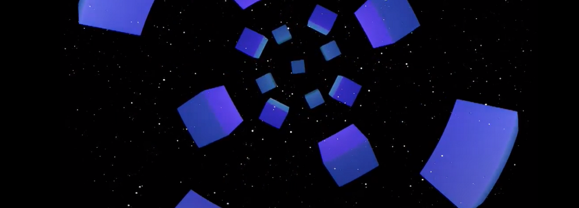 Figuras geométricas azules en un fondo negro 