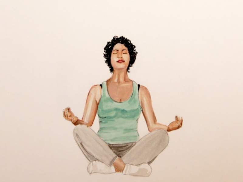 Ilustración de María Leubro - mujer en posición de yoga