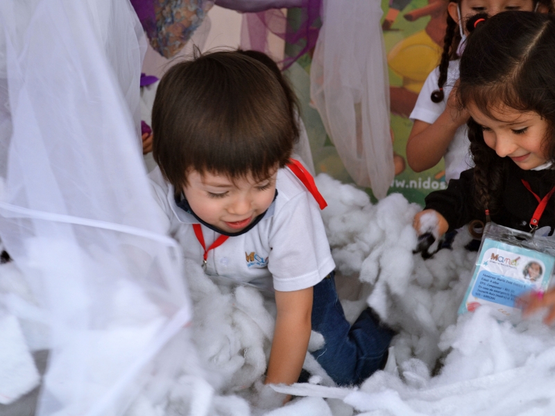 Niños jugando con algodón