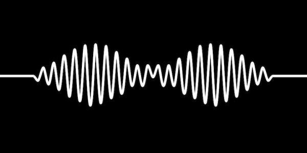 Línea blanca imitando frecuencia de radio AM en fondo negro.