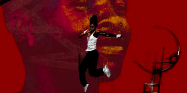 Mujer afro saltando 