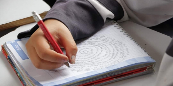 Niño escribiendo y dibujando en una agenda 