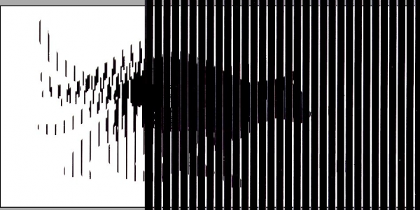 Imagen de un gato hecho por lineas verticales 