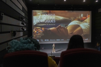 Gerente de artes audiovisuales presentando la semana de cine Portugués 